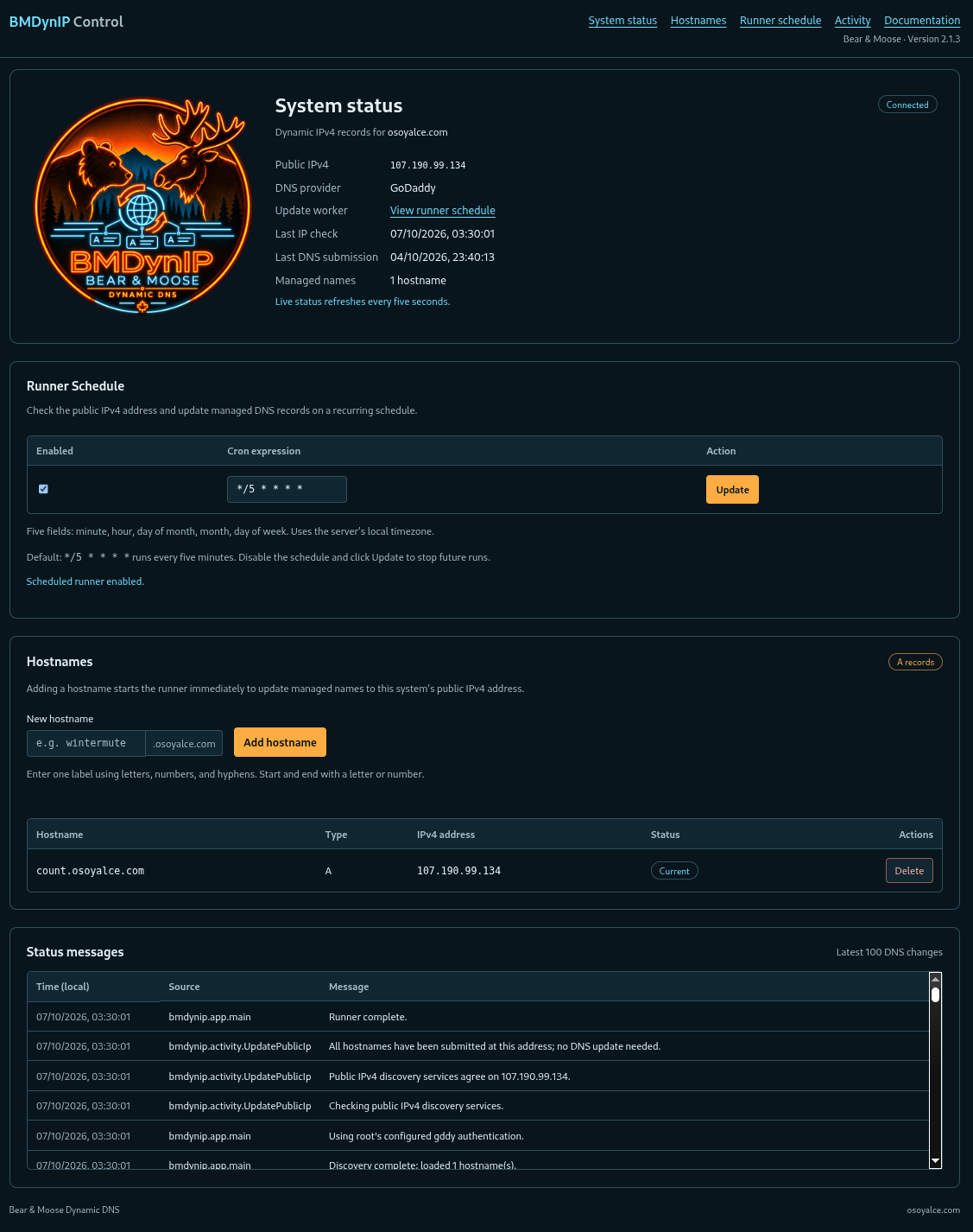 BMDynIP Web Interface